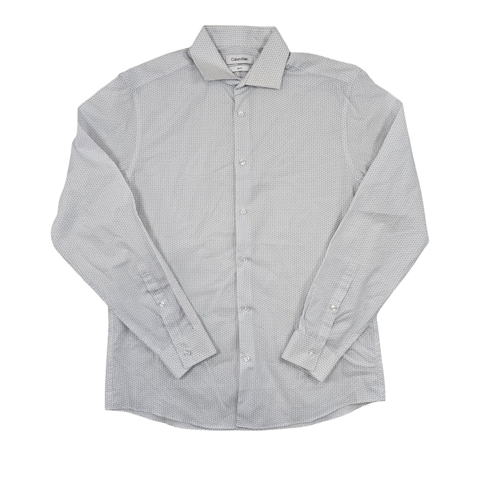 Calvin Klein Mens Slim Fit Geometric Micro Print Long Sleeve Button Down Shirt